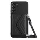 For Samsung Galaxy S21 FE Rhombic Texture Card Bag RFID Phone Case with Long Lanyard(Black) - 1