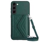 For Samsung Galaxy S23 5G Rhombic Texture Card Bag RFID Phone Case with Long Lanyard(Green) - 1