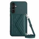 For Samsung Galaxy S23 FE 5G Rhombic Texture Card Bag RFID Phone Case with Long Lanyard(Green) - 1