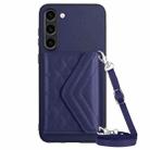 For Samsung Galaxy S23+ 5G Rhombic Texture Card Bag RFID Phone Case with Long Lanyard(Dark Purple) - 1