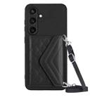 For Samsung Galaxy S24 5G Rhombic Texture Card Bag RFID Phone Case with Long Lanyard(Black) - 1