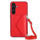 For Samsung Galaxy S24 5G Rhombic Texture Card Bag RFID Phone Case with Long Lanyard(Red) - 1