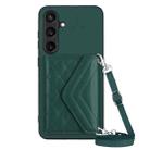 For Samsung Galaxy S24+ 5G Rhombic Texture Card Bag RFID Phone Case with Long Lanyard(Green) - 1