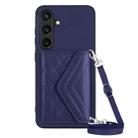 For Samsung Galaxy S24+ 5G Rhombic Texture Card Bag RFID Phone Case with Long Lanyard(Blue) - 1