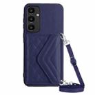 For Samsung Galaxy A35 Rhombic Texture Card Bag RFID Phone Case with Long Lanyard(Dark Purple) - 1