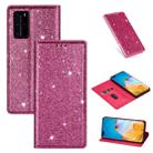 For Huawei P40 Ultrathin Glitter Magnetic Horizontal Flip Leather Case with Holder & Card Slots(Rose Red) - 1