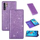 For Huawei P30 Pro Ultrathin Glitter Magnetic Horizontal Flip Leather Case with Holder & Card Slots(Purple) - 1