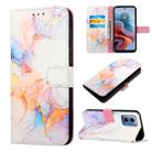 For Motorola Moto G34 PT003 Marble Pattern Flip Leather Phone Case(Galaxy Marble White) - 1