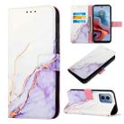 For Motorola Moto G34 PT003 Marble Pattern Flip Leather Phone Case(White Purple) - 1