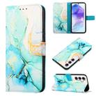 For Samsung Galaxy A55 PT003 Marble Pattern Flip Leather Phone Case(Green) - 1