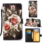 For Xiaomi Redmi 13C Colored Drawing Pattern Plain Weave Leather Phone Case(Roses On Black) - 1