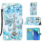 For Xiaomi Redmi Note 13 4G Global Colored Drawing Pattern Plain Weave Leather Phone Case(Tower Butterfly) - 1