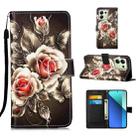 For Xiaomi Redmi Note 13 4G Global Colored Drawing Pattern Plain Weave Leather Phone Case(Roses On Black) - 1