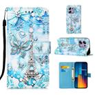 For Xiaomi Redmi Note 13 Pro 4G Global Colored Drawing Pattern Plain Weave Leather Phone Case(Tower Butterfly) - 1