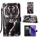 For Xiaomi Redmi Note 13 Pro+ 5G Colored Drawing Pattern Plain Weave Leather Phone Case(Black And White Tiger) - 1