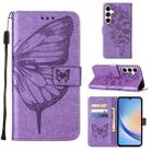 For Samsung Galaxy A35 5G Embossed Butterfly Leather Phone Case(Light Purple) - 1
