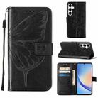 For Samsung Galaxy A35 5G Embossed Butterfly Leather Phone Case(Black) - 1