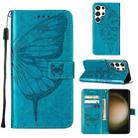 For Samsung Galaxy S24 Ultra 5G Embossed Butterfly Leather Phone Case(Blue) - 1