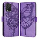 For Samsung Galaxy M62 Embossed Butterfly Leather Phone Case(Light Purple) - 1