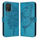 For Samsung Galaxy M62 Embossed Butterfly Leather Phone Case(Blue) - 1