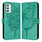For Samsung Galaxy M52 5G Embossed Butterfly Leather Phone Case(Green) - 1