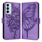 For Samsung Galaxy M14 5G Global Embossed Butterfly Leather Phone Case(Light Purple) - 1
