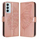 For Samsung Galaxy M14 5G Global Embossed Butterfly Leather Phone Case(Rose Gold) - 1