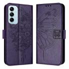 For Samsung Galaxy M14 5G Global Embossed Butterfly Leather Phone Case(Dark Purple) - 1