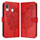 For Samsung Galaxy A40 Embossed Butterfly Leather Phone Case(Red) - 1