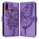 For Samsung Galaxy A20s Embossed Butterfly Leather Phone Case(Light Purple) - 1