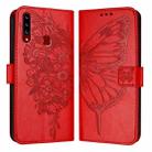 For Samsung Galaxy A20s Embossed Butterfly Leather Phone Case(Red) - 1