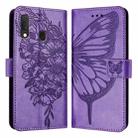 For Samsung Galaxy A20e / A10e Embossed Butterfly Leather Phone Case(Light Purple) - 1