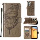 For Xiaomi Redmi 13C Embossed Butterfly Leather Phone Case(Grey) - 1