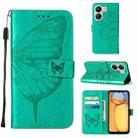 For Xiaomi Redmi 13C Embossed Butterfly Leather Phone Case(Green) - 1