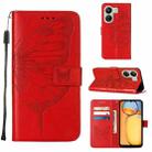 For Xiaomi Redmi 13C Embossed Butterfly Leather Phone Case(Red) - 1