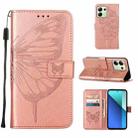 For Xiaomi Redmi Note 13 4G Global Embossed Butterfly Leather Phone Case(Rose Gold) - 1