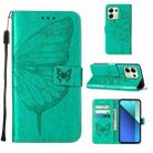 For Xiaomi Redmi Note 13 4G Global Embossed Butterfly Leather Phone Case(Green) - 1