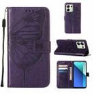 For Xiaomi Redmi Note 13 4G Global Embossed Butterfly Leather Phone Case(Dark Purple) - 1