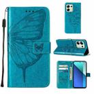 For Xiaomi Redmi Note 13 4G Global Embossed Butterfly Leather Phone Case(Blue) - 1