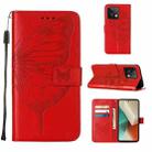 For Xiaomi Redmi Note 13 5G Global Embossed Butterfly Leather Phone Case(Red) - 1