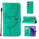 For Xiaomi Redmi Note 13 Pro+ 5G Embossed Butterfly Leather Phone Case(Green) - 1