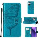 For Xiaomi Redmi Note 13 Pro+ 5G Embossed Butterfly Leather Phone Case(Blue) - 1