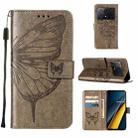 For Xiaomi Redmi K70E Embossed Butterfly Leather Phone Case(Grey) - 1