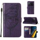For Xiaomi Redmi K70E Embossed Butterfly Leather Phone Case(Dark Purple) - 1