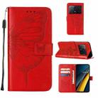 For Xiaomi Redmi K70E Embossed Butterfly Leather Phone Case(Red) - 1