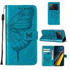 For Xiaomi Redmi K70E Embossed Butterfly Leather Phone Case(Blue) - 1