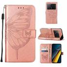 For Xiaomi Poco X6 Pro Embossed Butterfly Leather Phone Case(Rose Gold) - 1
