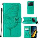 For Xiaomi Poco X6 Pro Embossed Butterfly Leather Phone Case(Green) - 1