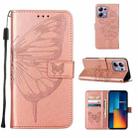 For Xiaomi Poco M6 Pro 4G Embossed Butterfly Leather Phone Case(Rose Gold) - 1