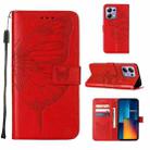 For Xiaomi Poco M6 Pro 4G Embossed Butterfly Leather Phone Case(Red) - 1